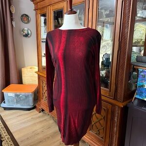 Joan Vass Red and Black Long Sleeve Dress